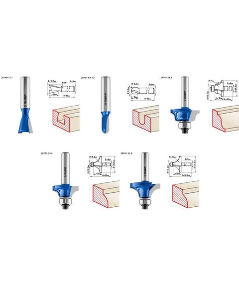 Принадлежности для фрезерных станков: Набор профильных фрез по дереву Зубр 28796-H12 12шт фотографии