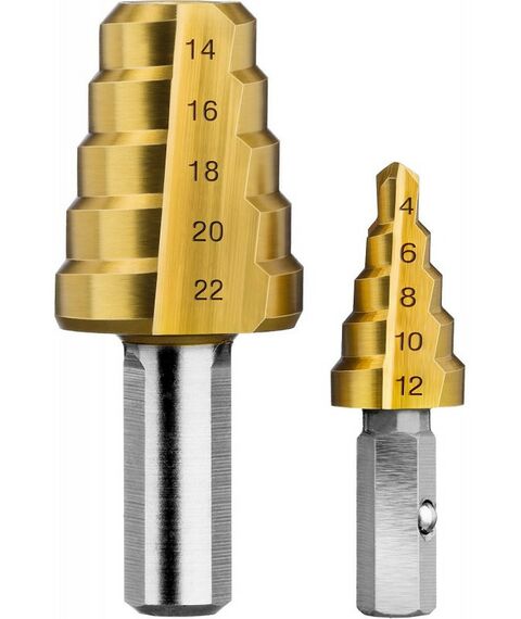 Буры, пики, коронки, сверла: Сверло ступенчатое составное Зубр 4-22мм 11 ступеней, покрытие NiT [29673-4-22] фотографии