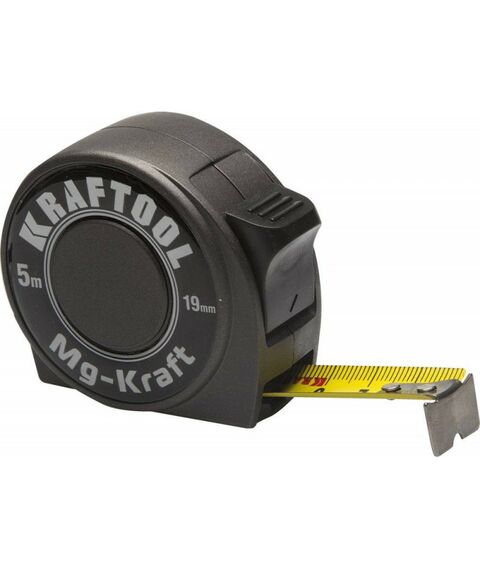Рулетки, курвиметры: Ударопрочная профессиональная рулетка в металлическом корпусе KRAFTOOL MG-Kraft 5м / 19мм [34129-05-19] фотографии
