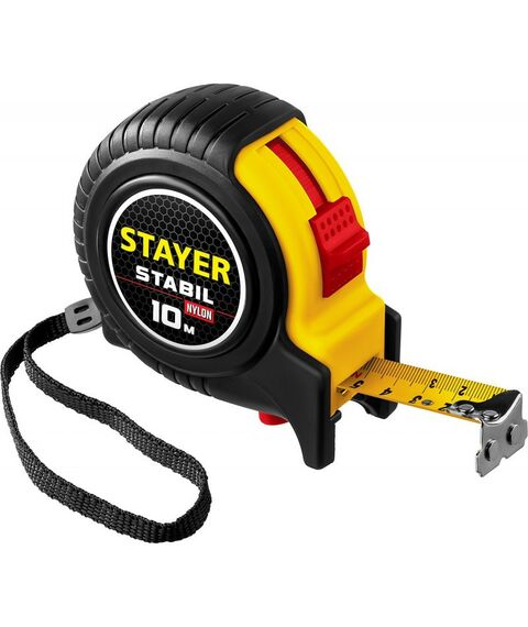 Рулетки, курвиметры: Профессиональная рулетка в ударостойком обрезиненном корпусе с двумя фиксаторами STAYER STABIL 10м / 25мм [34131-10_z02] фотографии