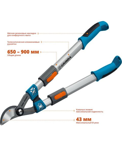 Кусторезы, ножницы, секаторы: Сучкорез с коваными лезвиями GRINDA F-900T плоскостной, телескопический [424510] фотографии