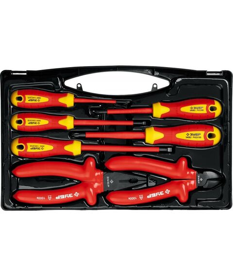 Диэлектрический инструмент: Набор Зубр Профессионал 2214-H7 губцевый инструмент, диэлектрический, высоковольтный до ~1000В, маслобензостойкая рукоятка, 7 предметов [2214-H7_z01] фотографии