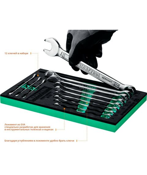 Наборы инструментов и ключи: Набор комбинированных гаечных ключей KRAFTOOL 6 - 22 мм 12 шт [27079-H12E] фотографии