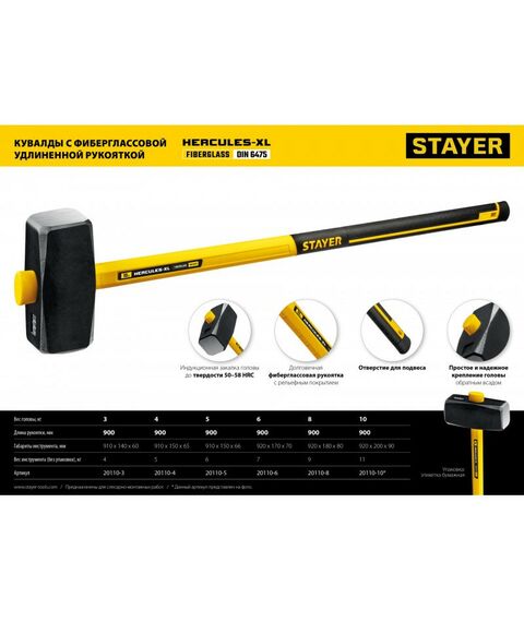 Кувалды: Кувалда с фиберглассовой удлинённой рукояткой STAYER Hercules 4 кг [20110-4_z03] фотографии