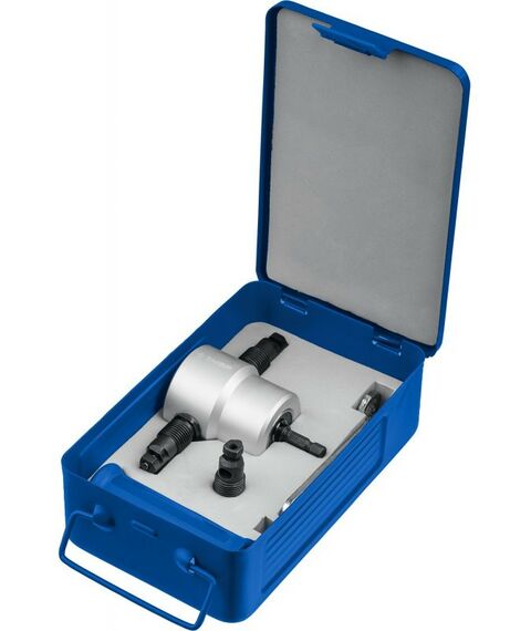 Ножницы по металлу: Насадка-ножницы Зубр СВЕРЧОК для реза листового металла + запчасти, в металл. кейсе [23294] фотографии