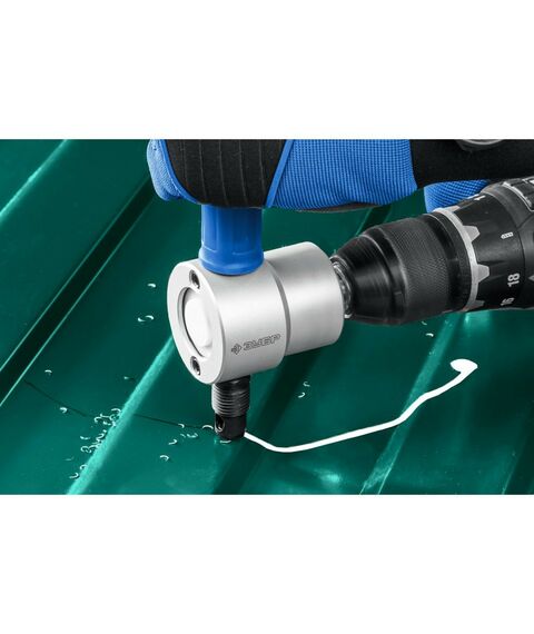 Ножницы по металлу: Насадка-ножницы Зубр СВЕРЧОК для реза листового металла + запчасти, в металл. кейсе [23294] фотографии