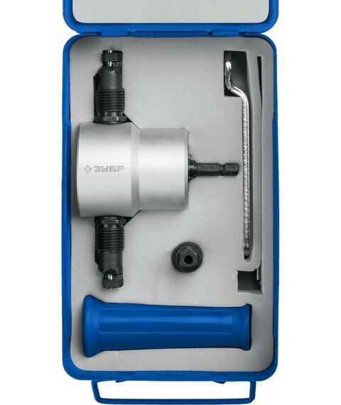 Ножницы по металлу: Насадка-ножницы Зубр СВЕРЧОК для реза листового металла + запчасти, в металл. кейсе [23294] фотографии