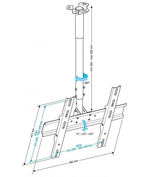 Крепеж для аудио-видео техники: Потолочный кронштейн для ТВ Holder PR-101-W 32 – 65", 200х200, 200х300, 300х300, 400х400 мм фотографии