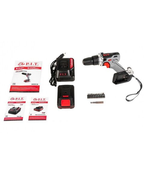 Дрели и шуруповерты: Аккумуляторная дрель P.I.T. PBM20H-10A/1 20В, 28Нм, патр.10 мм, 2ск, 1акб Li-Ion 2Ач, ЗУ 3А, кейс фотографии