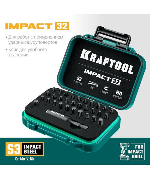 Наборы оснастки: Набор ударных бит KRAFTOOL IMPACT-32 32 шт [26066-H32] фотографии