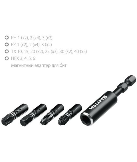 Наборы оснастки: Набор ударных бит KRAFTOOL IMPACT-32 32 шт [26066-H32] фотографии