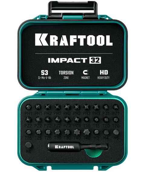 Наборы оснастки: Набор ударных бит KRAFTOOL IMPACT-32 32 шт [26066-H32] фотографии