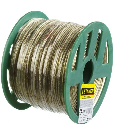 Такелажный крепеж: Трос стальной в полимерной оболочке STAYER d=2,5 мм, L=200 м [30410-25] фотографии