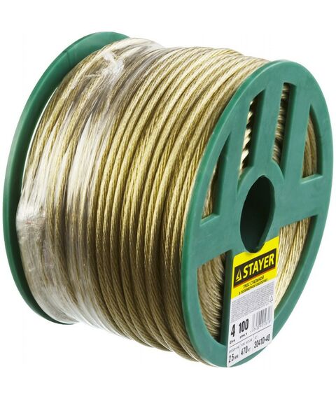Такелажный крепеж: Трос стальной в полимерной оболочке STAYER d=4,0 мм, L=100 м [30410-40] фотографии