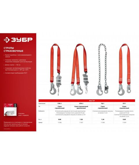 Спецодежда: Строп страховочный двухплечный Зубр СЛА-2 капроновая лента, с амортизатором [11587] фотографии