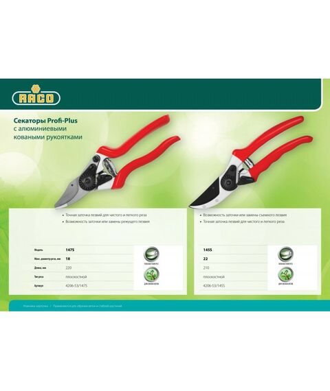 Кусторезы, ножницы, секаторы: Секатор с алюминиевыми коваными рукоятками RACO Profi-Plus 147S плоскостной, 200 мм [4206-53/147S] фотографии