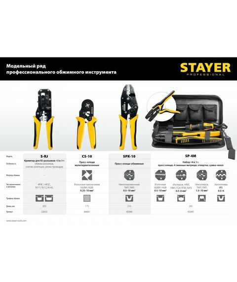 Электромонтажный инструмент: Пресс-клещи STAYER Professional CS-10 для втулочных наконечников 0.25 - 10 мм.кв [44447] фотографии