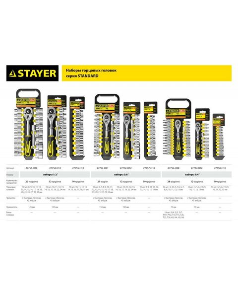 Наборы инструментов и ключи: набор торцовых головок STAYER RSS 12L 12 предметов [27750-H12] фотографии