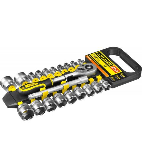Наборы инструментов и ключи: Набор торцовых головок STAYER RSS 21M 21 предмет [27752-H21] фотографии