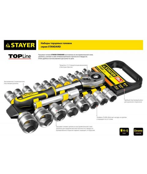 Наборы инструментов и ключи: Набор торцовых головок STAYER RSS 21M 21 предмет [27752-H21] фотографии