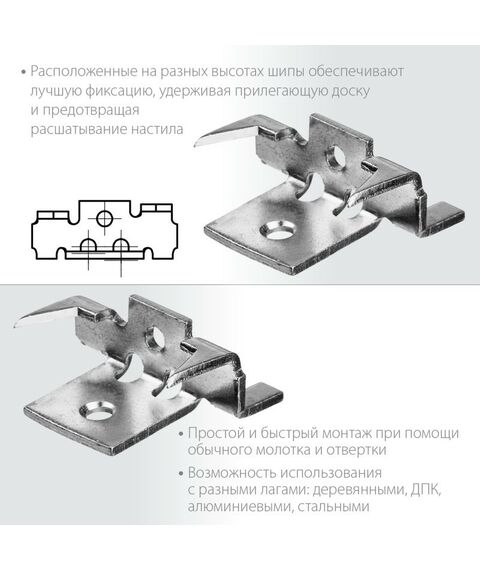 Перфорированный крепеж: Крепеж с шипами и дистанциром для террасной доски Зубр 30701 Союз 80 шт [30701] фотографии