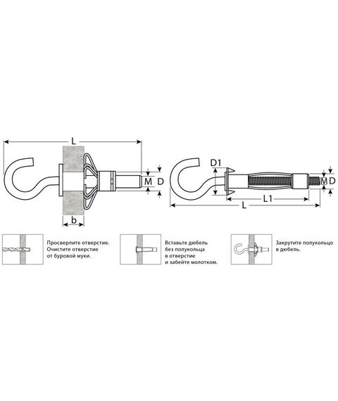 Анкерный крепеж: Анкер МОЛЛИ Зубр 8 мм x M4 x 32мм для пустотелых материалов, с полукольцом, 100 шт, оцинкованный [302512-04-032] фотографии