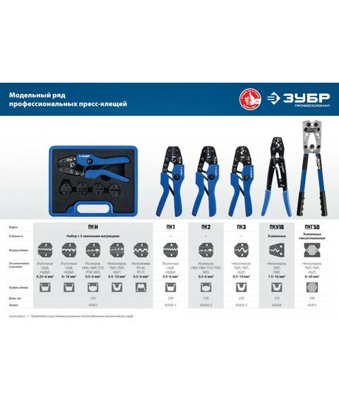 Электромонтажный инструмент: Пресс-клещи Зубр Профессионал ПК-2 для изолированных наконечников и муфт 0.5 -6 мм.кв [45456-2] фотографии