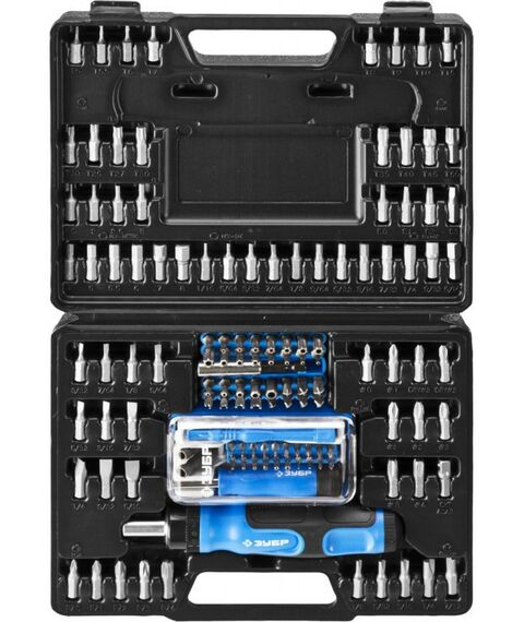 Отвертки: Набор: отвертка реверсивная с насадками Зубр 25237-H129 129 шт фотографии