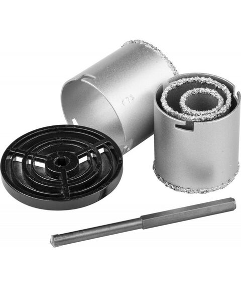 Буры, пики, коронки, сверла: Набор коронок кольцевых KRAFTOOL 3340 с напылением из карбида вольфрама, 4 шт, 33-53-67-73мм фотографии