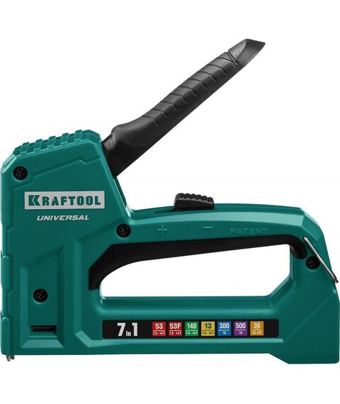 Степлеры: Универсальный лёгкий степлер KRAFTOOL Universal 31524 7-в-1: 53(6-14мм)/140(8-14 мм)/13/ 53F/36/500 фотографии