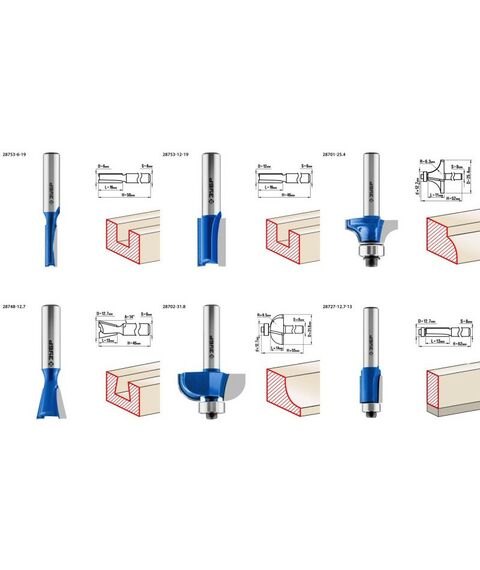 Принадлежности для фрезерных станков: Набор профильных фрез по дереву Зубр 28795-H6 6шт [28795-H6] фотографии