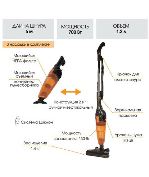 Пылесосы: Пылесос-циклон вертикальный Endever SkyClean VC-277 [90026] фотографии