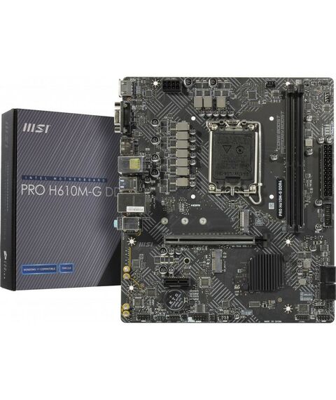 Материнские платы: Материнская плата MSI PRO H610M-G LGA1700 <H610> PCI-E Dsub+HDMI+DP GbLAN SATA  MicroATX 2DDR4 RTL фотографии