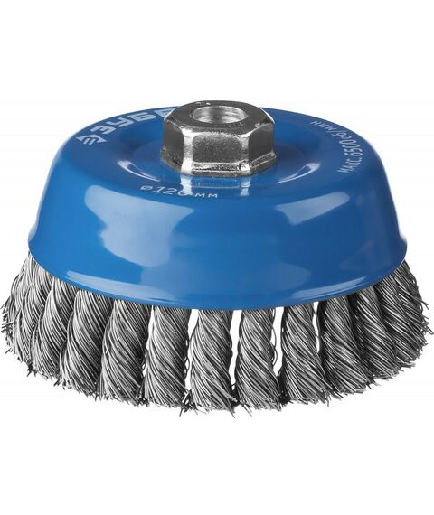 Шлифовка, зачистка: Щетка чашечная для УШМ Зубр Профессионал 120ммхМ14 плетеные пучки стальной проволоки 0,5мм [35275-120_z02] фотографии