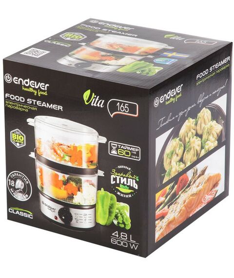 Пароварки: Пароварка Endever Vita-165 черный/стальной [90033] фотографии