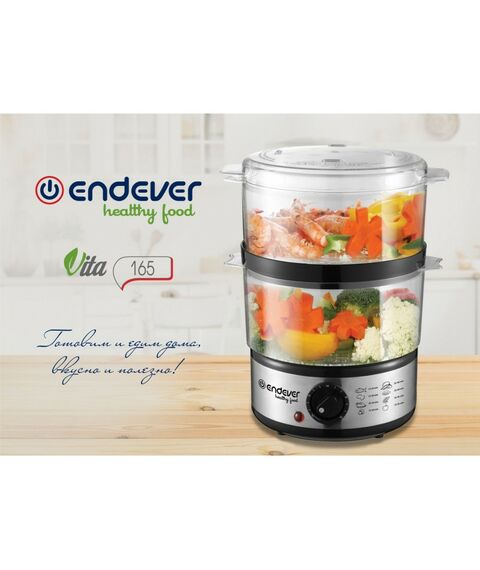Пароварки: Пароварка Endever Vita-165 черный/стальной [90033] фотографии
