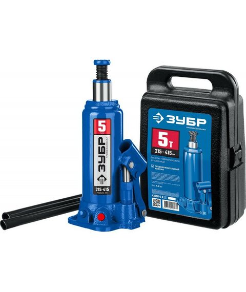 Домкраты: Домкрат бутылочный гидравлический в кейсе Зубр Профессионал 5т 215-415мм [43060-5-K_z01] фотографии