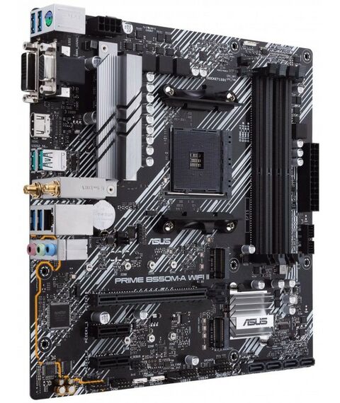 Материнские платы: Материнская плата Asus PRIME B550M-A WIFI II AM4 <B550> PCI-E Dsub+DVI+HDMIGbLAN+WiFi+BT SATA  MicroATX 4DDR4 (RTL) фотографии