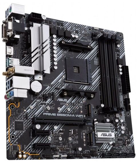 Материнские платы: Материнская плата Asus PRIME B550M-A WIFI II AM4 <B550> PCI-E Dsub+DVI+HDMIGbLAN+WiFi+BT SATA  MicroATX 4DDR4 (RTL) фотографии