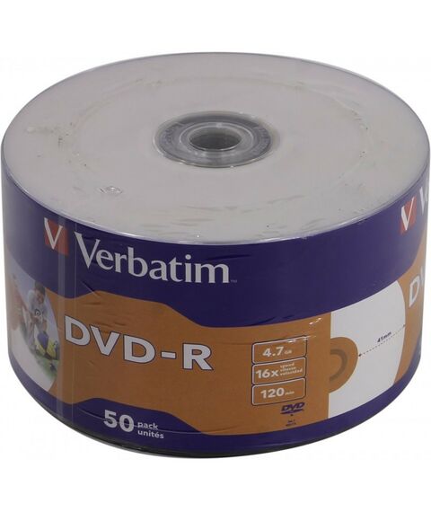 DVD±RW, DVD±R, DVD RAM диски: DVD-R диск Verbatim 4.7Gb 16x <уп. 50 шт> printable [43793] фотографии