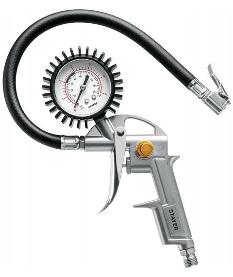 Пневмокраскопульты: Набор пневматический универсальный STAYER 06488-H5 краскораспылитель с верхним бачком, пистолеты, пневмошланг, 5 предметов фотографии