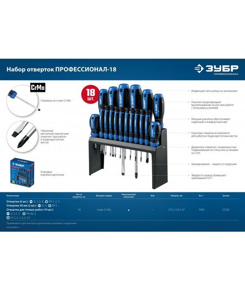 Отвертки: Набор отверток Зубр Профессионал-18 18 шт [25242] фотографии
