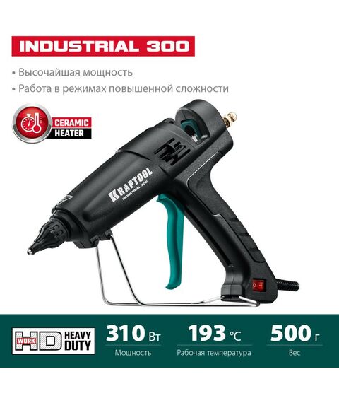 Пистолеты тепловые, клеящие, пескоструйные: Пистолет термоклеевой электрический KRAFTOOL Industrial 300 d 11-12 мм 45 г/мин [06842] фотографии