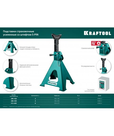 Домкраты: Подставка страховочная усиленная KRAFTOOL S-PIN 3т 280-430мм со штифтом [43465-3] фотографии