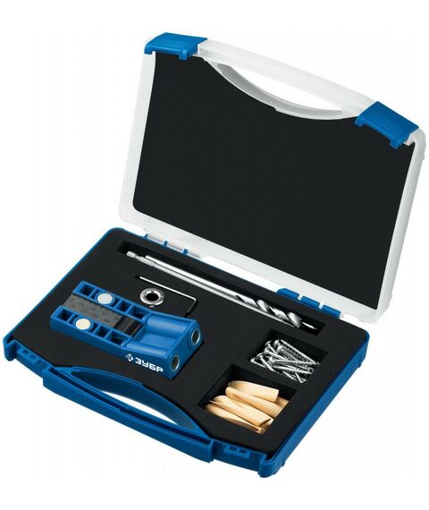 Столярно-слесарный инструмент: Кондуктор двойной Зубр 30091 для глухих отверстий, два отверстия, в кейсе фотографии