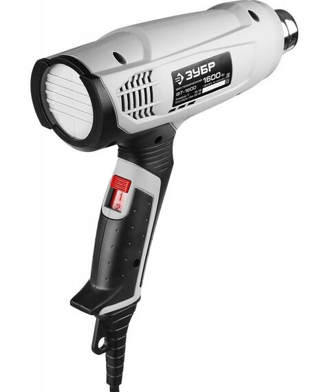 Фены технические: Фен технический (строительный) Зубр ФТ-1600 насадки 3 шт, 2 режима: 350град/ 350л/мин, 550град/ 550л/мин, коробка, 1600Вт фотографии