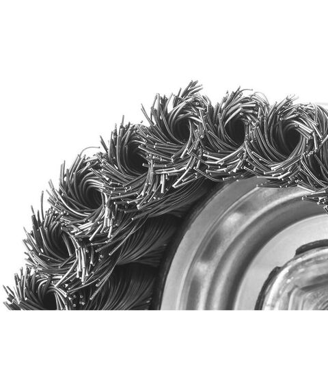 Шлифовка, зачистка: Щетка чашечная усиленная для УШМ Зубр Профессионал 100ммхМ14 плетеные пучки стальной проволоки 0.5мм [3527-100] фотографии