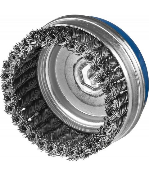 Шлифовка, зачистка: Щетка чашечная усиленная для УШМ Зубр Профессионал 100ммхМ14 плетеные пучки стальной проволоки 0.8мм [35271-100] фотографии