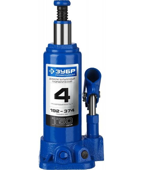 Домкраты: Домкрат бутылочный гидравлический Зубр Профессионал 4т 192-374мм [43060-4] фотографии