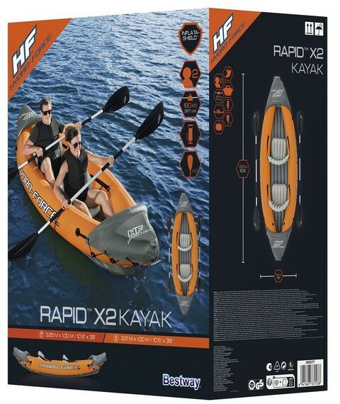 Байдарки: Байдарка Bestway Lite-Rapid X2 Kayak 2 местная, вёсла 218 см, до 160 кг, 321 х 88 х 48 см [65077] фотографии